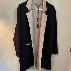 Charlie B Blanket Stitch Long Cardigan Black  medium NWT